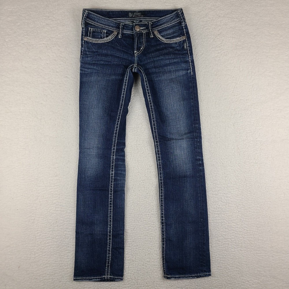 Silver Jeans Womens 26x32 Blue Berkley Flap Straight Leg Dark Wash Denim